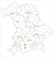 Bayernkarte mit den eingezeichneten Betriebsstandorten