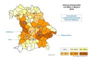 Bayernkarte mit Anbauschwerpunkten Mais und Standorte Versuche Grenzlagen 2019