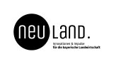 Im schwarz-weißen Logo von NEU.LAND enthalten sind die Unterschriften "Innovationen & Impulse für die bayerische Landwirtschaft.
