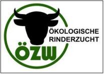 Ein Logo mit einem stilisiertem Kuhkopf mit Hörner mit Schriftzug Ökologische Rinderzucht.