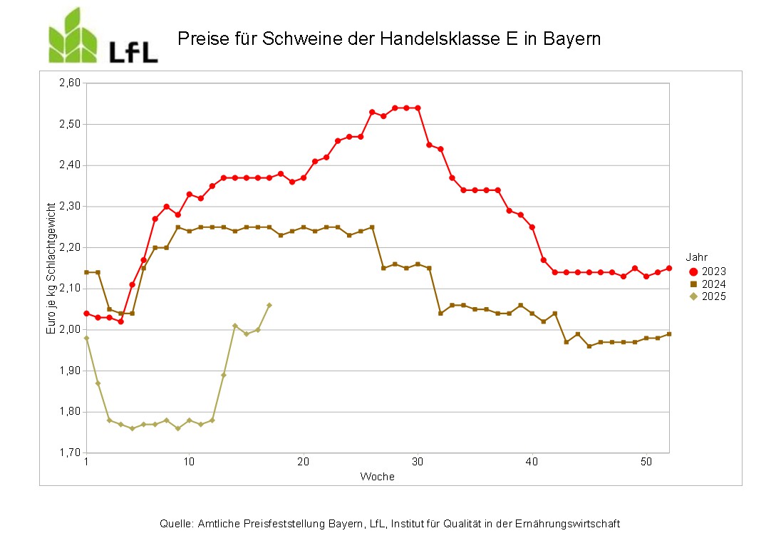 Entwicklung der Preise für Schweinehälften