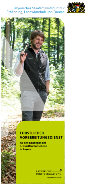 Flyer Vorbereitungsdienst QE3: Junger Mann mit Axt über der Schulter lächelt in die Kamera