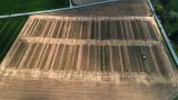 Luftbild - Einteilung eines Ackers in viele Parzellen, die Flächen sind braun