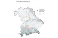 Karte mit den Umrissen von Bayern und den Fundorten des Regenwurms in Südbayern als Punkte.