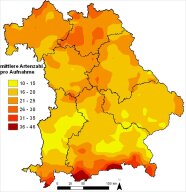 Karte der mittleren Arrtenzahlen im Grünland in Bayern