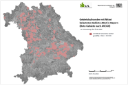 Landkarte von Bayern mit grau und rot markierten Gebieten.