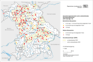 Bayernkarte mit eingezeichneten Grundwasserkörpern und Messstellen.