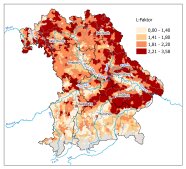 Erosionskarte Bayern: Mittlerer L-Faktor der Ackerflächen je Gemeinde 