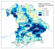 Mittlerer K-Faktor der Ackerflächen je Gemeinde, abgeleitet aus der Bodenschätzung 