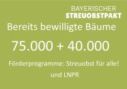 Zahlen zur Bewilligung von Baumpflanzungen. Ca 75.000 über Streuobst für alle und ca. 40.000 Bäume über Landschaftspflege- und Naturparkrichtlinien.