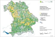 Landkarte von Bayern mit grau, grün oder gelb markierten Feldstücken