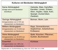 Tabelle Kulturen mit Bestäuber Abhängigkeit