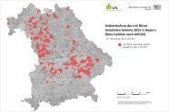 Landkarte von Bayern mit grau und rot markierten Gebieten