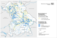 Bayernkarte mit gelb eingezeichneten belasteten Grundwasserkörpern.