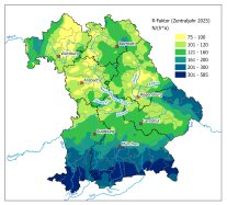 Niederschlagserosivität (R-Faktor) in Bayern, bezogen auf das Zentraljahr 2025