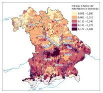 Erosionskarte Bayern: Mittlerer C-Faktor der Ackerflächen je Gemeinde in Bayern