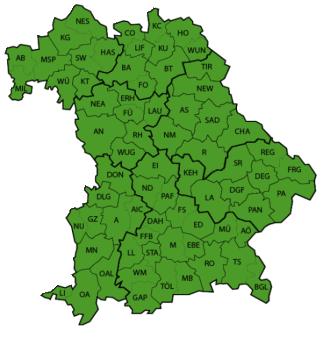 Bayernkarte mit Landkreisgrenzen.