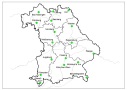 Die Standorte der 18 Messstationen in Bayern, die in den 1980er Jahren für die Berechnung der langjährig mittleren Erosivität berücksichtigt wurden.