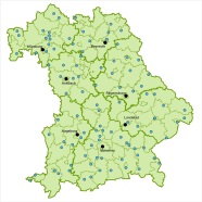 Landkarte: Lage der BioRegio-Betriebe in Bayern.