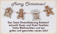 Grußkarte: Merry Christmas! Ihnen und Ihren Familien frohe Weihnachten und ein gutes und gesundes neues Jahr!