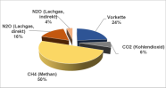 Tortendiagramm: Quellen und Arten von Treibhausgasen eines konkreten Betriebs