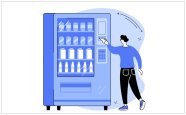 Illustration: Ein Kunde bedient einen befüllten Verkaufsautomaten.