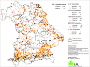 1389 Stallbauprojekte, verteilt über Bayern, Zeitraum des Baus 07.2013 - 06.2022