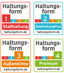 Logos der vier Haltungsformen in der Tierhaltung.