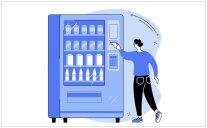 digital gezeichnetes Bild mit einem befüllten Verkaufsautomaten mit einem Kunden