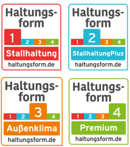 Logos der vier Haltungsformen in der Tierhaltung