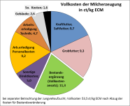 Tortendiagramm: Von den Vollkosten von 53,5 Cent je Kilogramm Milch entfallen 11,3 Cent auf die eigene Nachzucht.