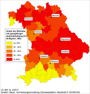 Bayernkarte Anteil der Betriebe mit ganzjähriger Anbindehaltung (Hochrechnung 2016)