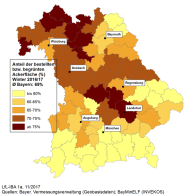 Mit einem Anteil von über 80 % bestellter bzw. gezielt begrünter Ackerfläche erreichen die Betriebe in den Landkreisen Coburg und Bad Kissingen die höchsten Begrünungsgrade