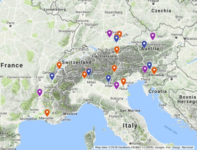 Karte Europas mit bunten Markierungen