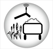 Schwarz-weiss-Zeichnung eines Futterwagens mit Getreide