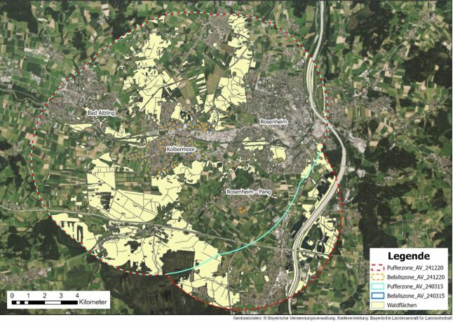 Karte mit AMB-Befalls- und Pufferzone Kolbermoor