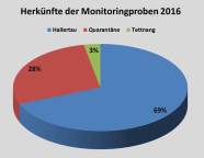 Die Monitoringproben im Jahr 2016 stammten aus der Hallertau, dem Gebiet um Tettnang und aus Quarantänebeständen.