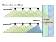 Grafische Darstellung der Behandlung des Feldrands mit unterschiedlicher Düsenausstattung