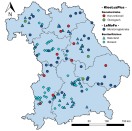 Bayernkarte mit Symbolen für Kennzeichnung der einzelnen Flächen und Projekte