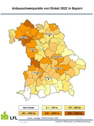 Karte von Bayern mit Anbauschwerpunkten von Dinkel Ernte 2022	