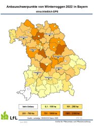 Karte von Bayern mit Anbauschwerpunkten von Winterroggen Ernte 2022			