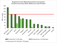 Säulendiagramm mit Zearalenongehalten bei unterschiedlichen Hirsesorten