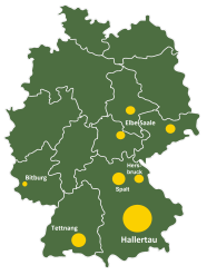 Übersicht über die deutschen Hopfenanbauregionen
