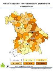 Karte von Bayern mit Anbauschwerpunkten von Sommerweizen Ernte 2022			