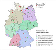 Deutschlandkarte mit farbig gekennzeichneten Beratungsgebieten und regionalen Verbünden