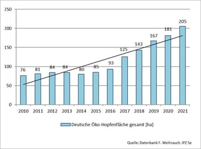 Anstieg der Anbaufläche von Bio-Hopfen in Deutschland in den letzten Jahren