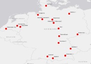 Deutschlandkarte mit den einzelnen Standorten, an denen die Versuche durchgeführt werden.