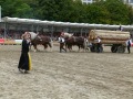 Frau steht auf Pferdeplatz