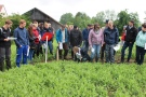 Menschen stehen an einem Feld