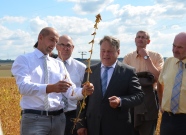 Betriebsleiter und Landwirtschaftsminister mit einer Sojapflanze